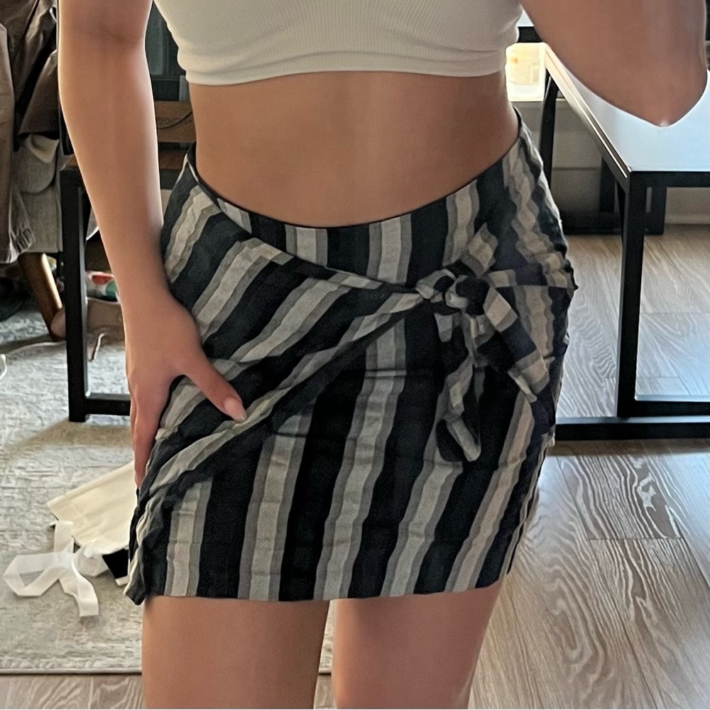 Madewell striped linen mini skirt with tie waist